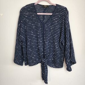 Status By Chenault Navy Blue Wide Sleeve Tie At Waist Women's Top Size M